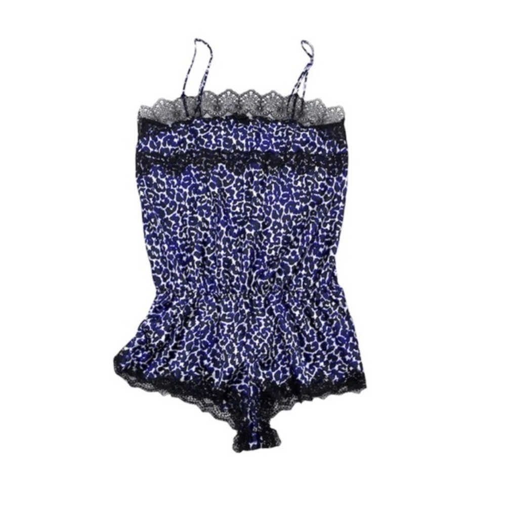 VICTORIA’S SECRET Purple Leopard Print Satin Lace Romper Size: L new with tags